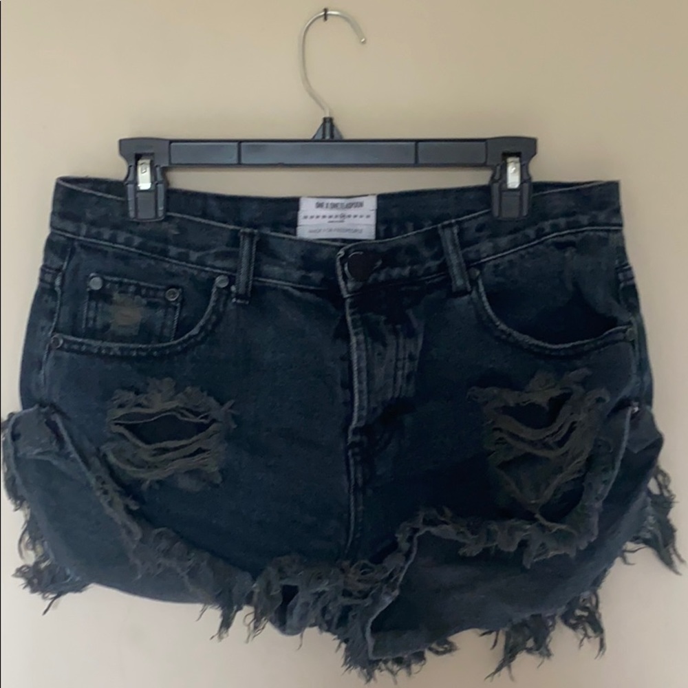 Size 28 One Teaspoon black frayed denim shorts